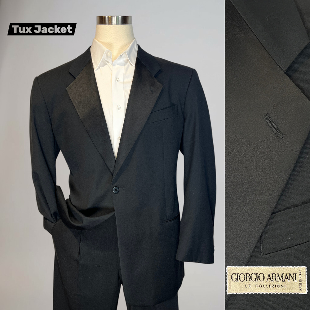 Giorgio Armani Tuxedo Jacket 44-46L Black Designer Wool Silk Formal Jacket Italy